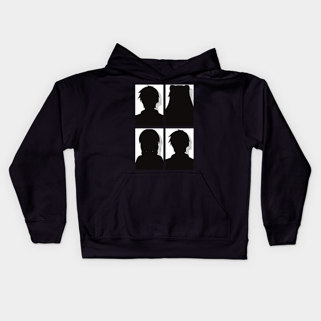 All Main Characters from More than a married couple, but not lovers or Fuufu Ijou, Koibito Miman: Akari Watanabe, Shiori Sakurazaka, Jirou Yakuin and Minami Tenjin in Black and White Silhouette Design Kids Hoodie by Animangapoi